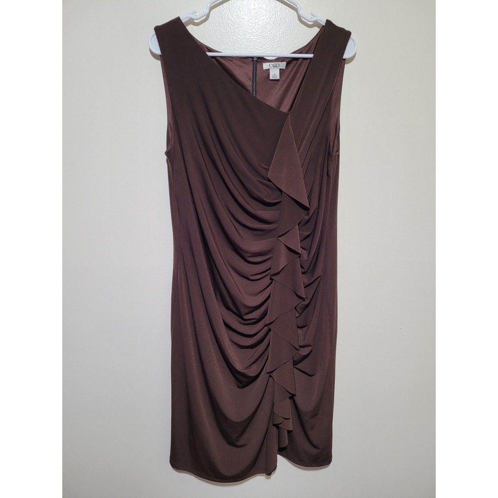 Cato Sheath Dress Women 16 Brown Ruffle‎ Front Ruched Sleeveless Knee